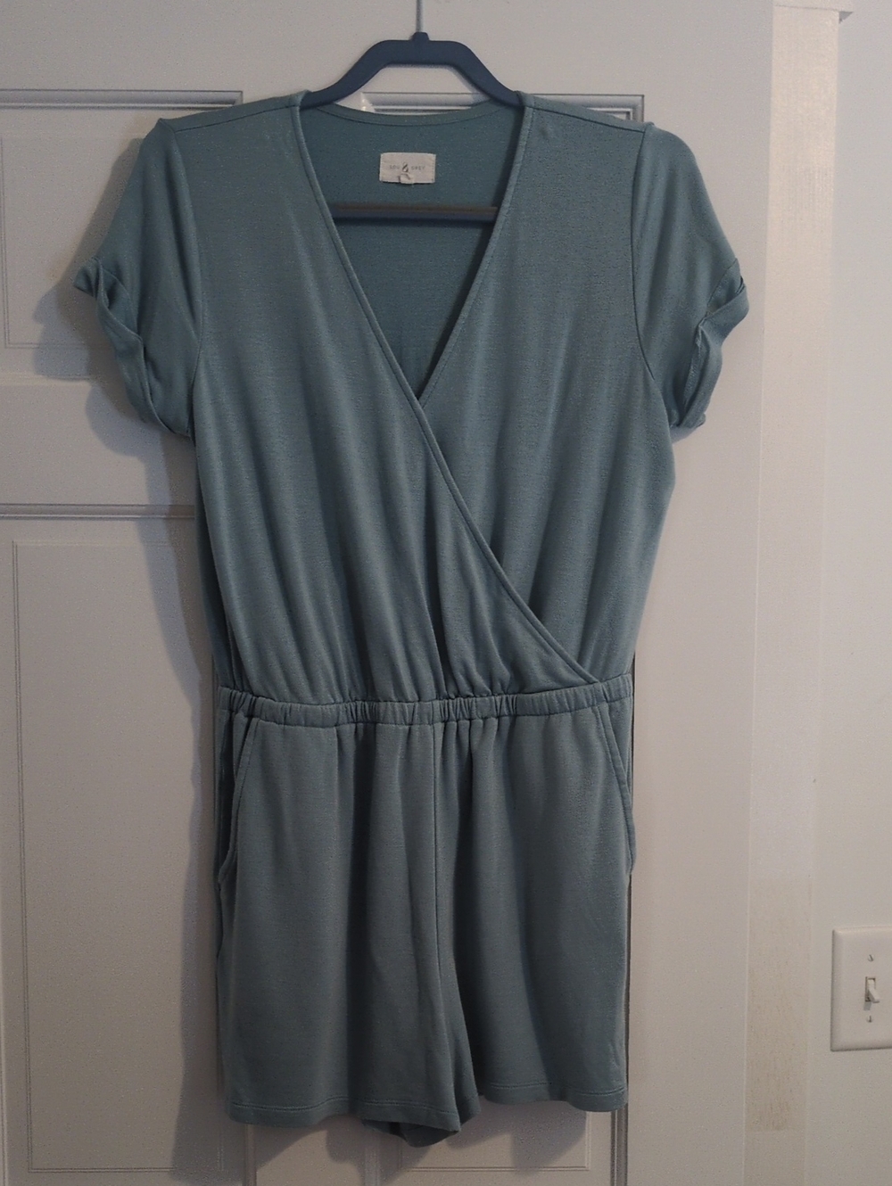 Casual Surplice Short-Sleeve Romper Dress - Light Blue